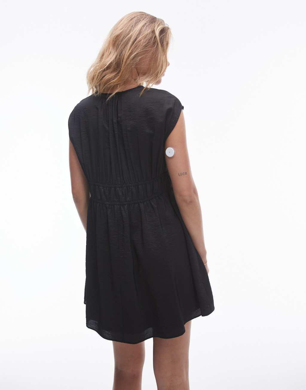 Topshop tie front tiered mini dress in black Product Image