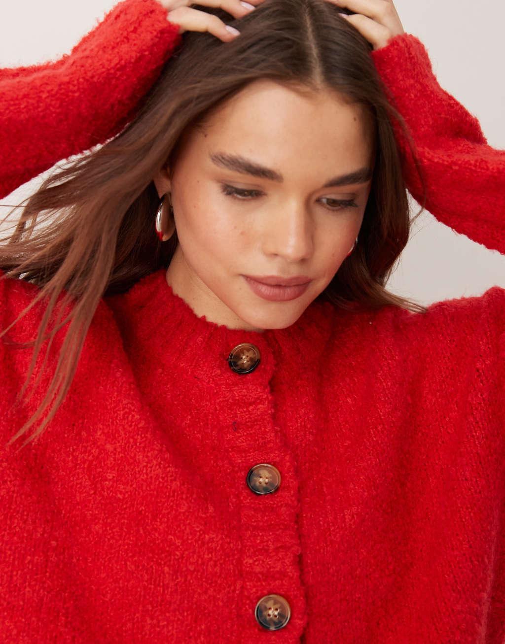 Glamorous chunky boxy crop knit cardigan in red Product Image