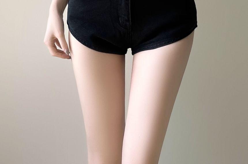 High Waist Washed Denim Shorts Product Image