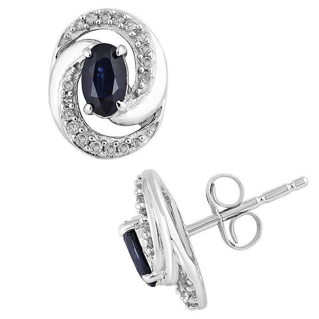 10k White Gold Sapphire & 1/10 Carat T.W. Diamond Swirl Stud Earrings, Womens, 10k Whgold Product Image