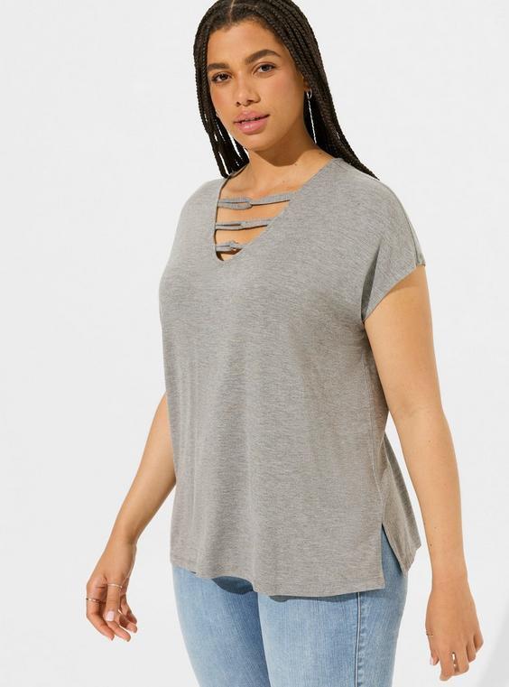 Slub V-Neck Twist Dolman Tee product image