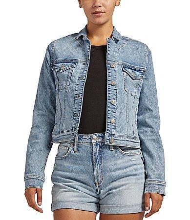 Silver Jeans Co. Fitted Denim Jacket LJ0003EKC261 (Indigo) Women's Clothing Product Image