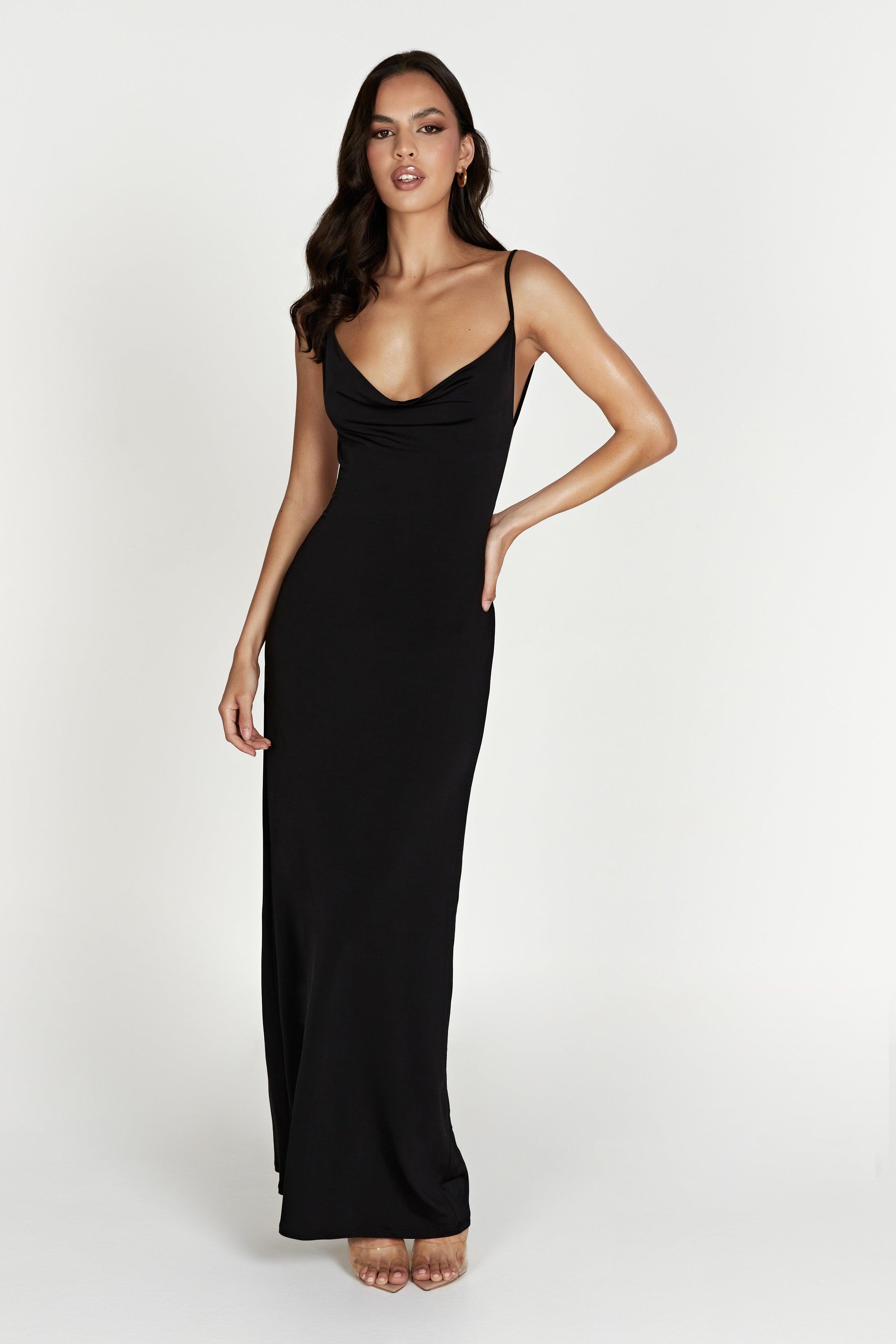 Darcy Cowl Maxi Dress With Low Back - Black Product Image