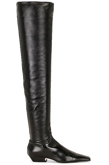 KHAITE Marfa Classic Flat Over The Knee Boot in Black Product Image