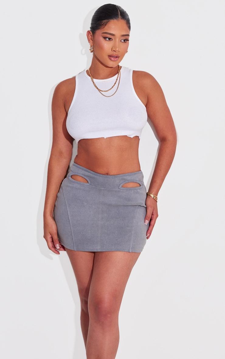 Shape Washed Grey Cotton Cut Out Detail Mini Skirt Product Image