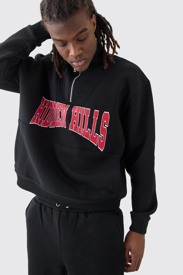 Oversized Boxy 1/4 Zip Varsity Sweatshirt Tracksuit | boohooMAN USA Product Image