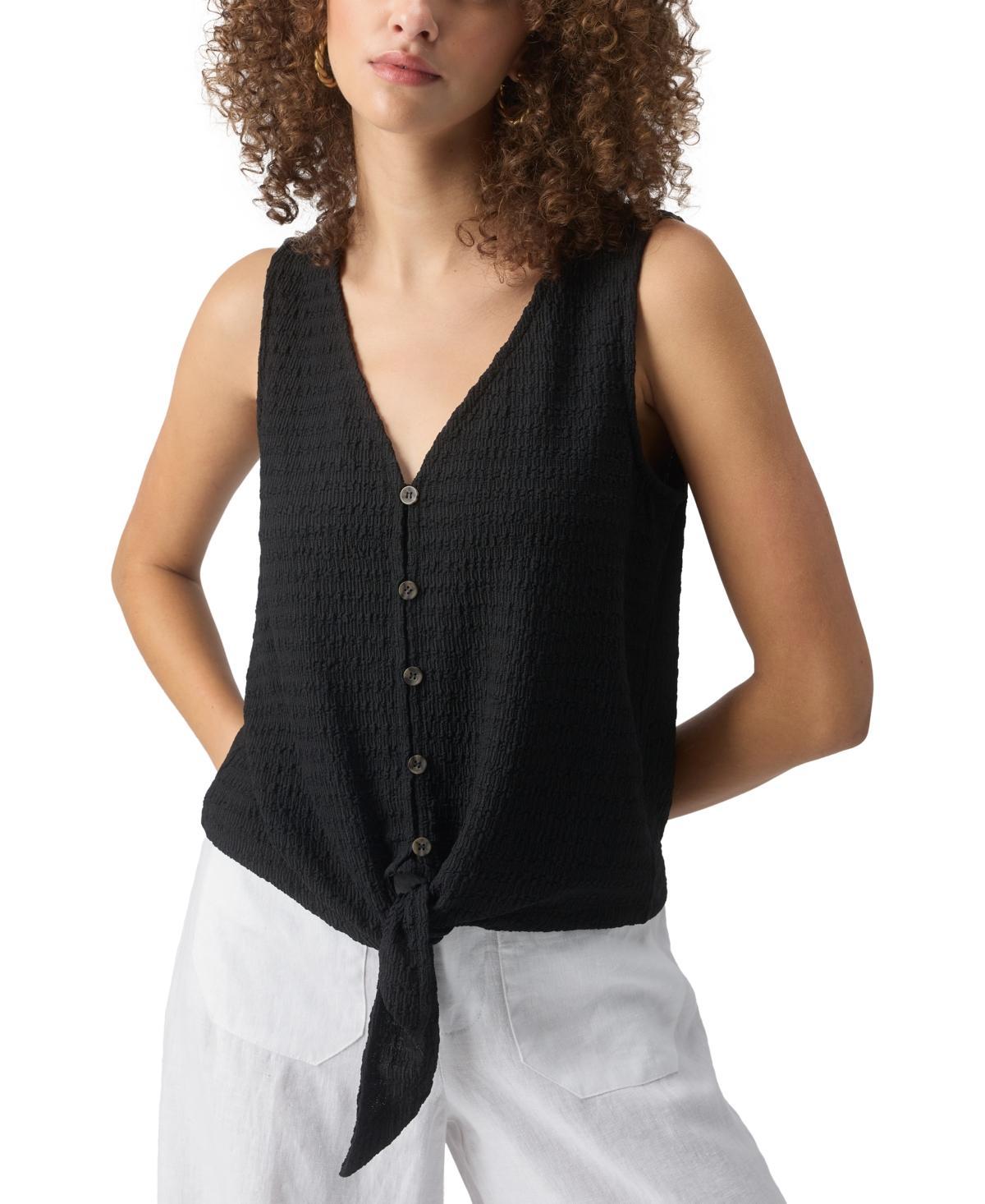 Sanctuary Womens Link Up Textured Button-Front Tie-Hem Top Product Image