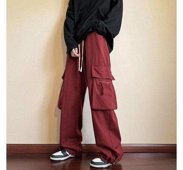 Low Rise Plain Wide Leg Cargo Pants Product Image