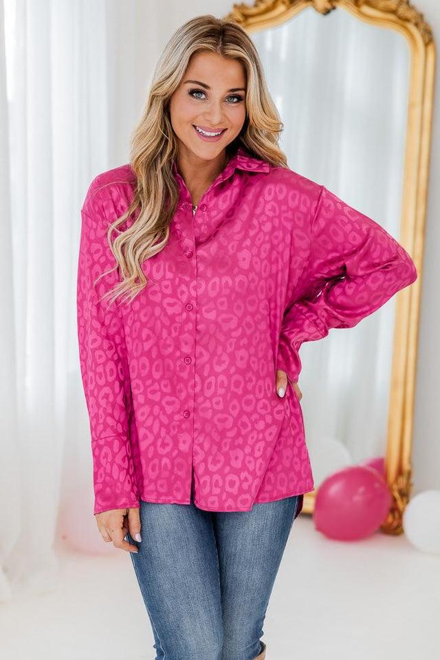 Already Spoken For Pink Leopard Print Satin Blouse FINAL SALE Product Image