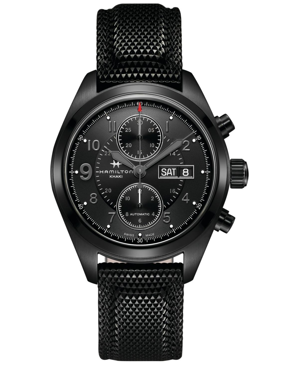 Hamilton Mens Swiss Automatic Khaki Field Black Rubber Strap Watch 42mm H71626735 - Black Product Image