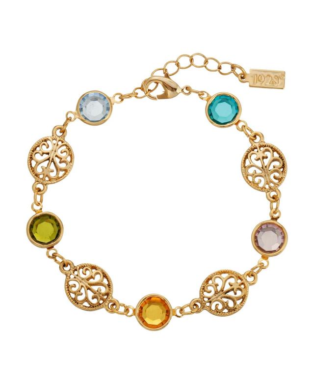 1928 Gold Tone Multi-Color Crystal Filigree Link Bracelet, Womens Product Image