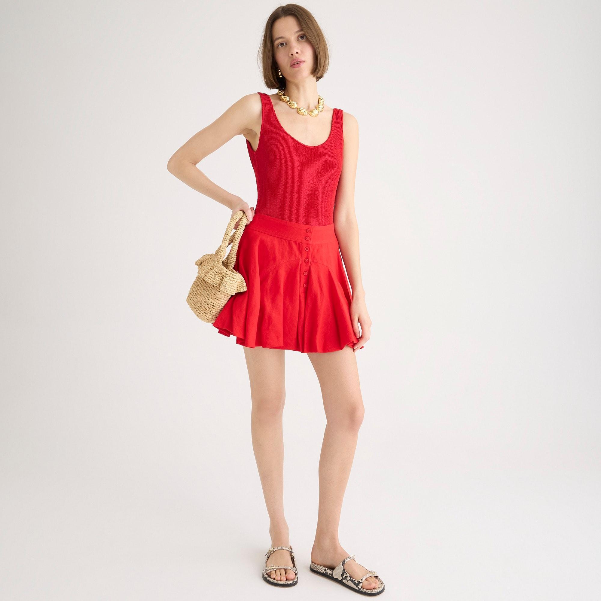 Button-up mini skirt in linen Product Image