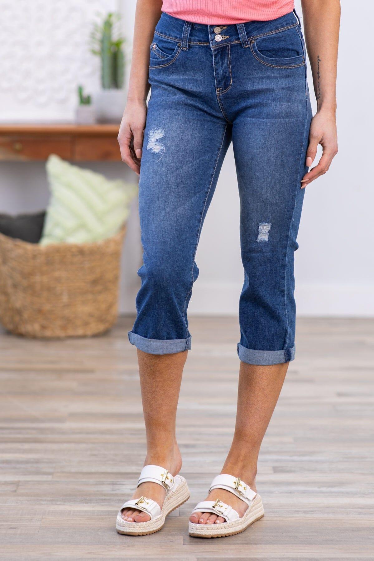 YMI Medium Wash High Rise Roll Cuff Capris Product Image