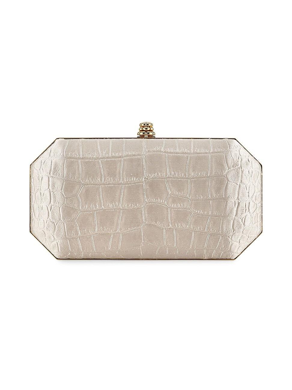 Womens Perry Clutch Small in Stamped Satin with Gold Hardware Product Image