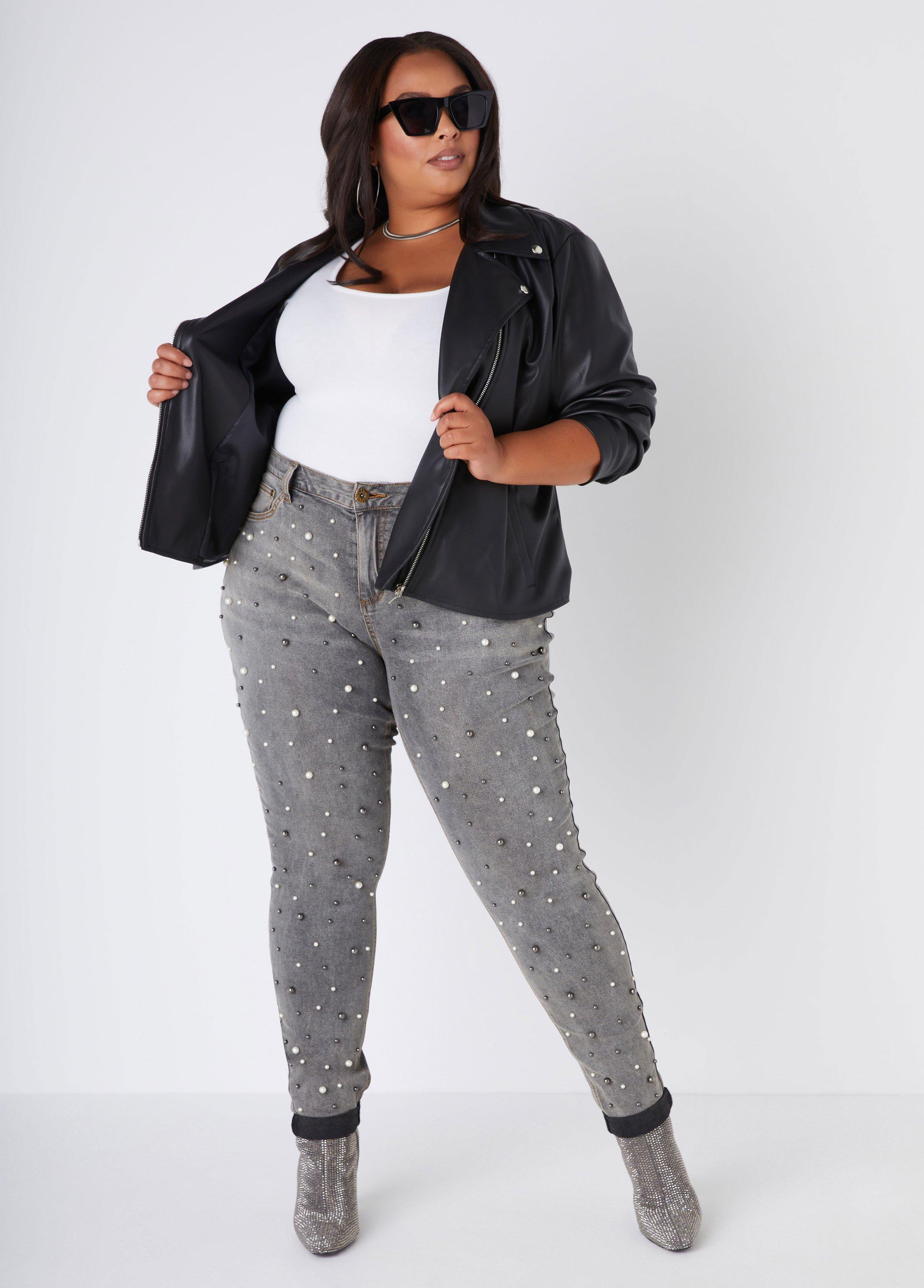 Faux Pearl Skinny Jeans Product Image