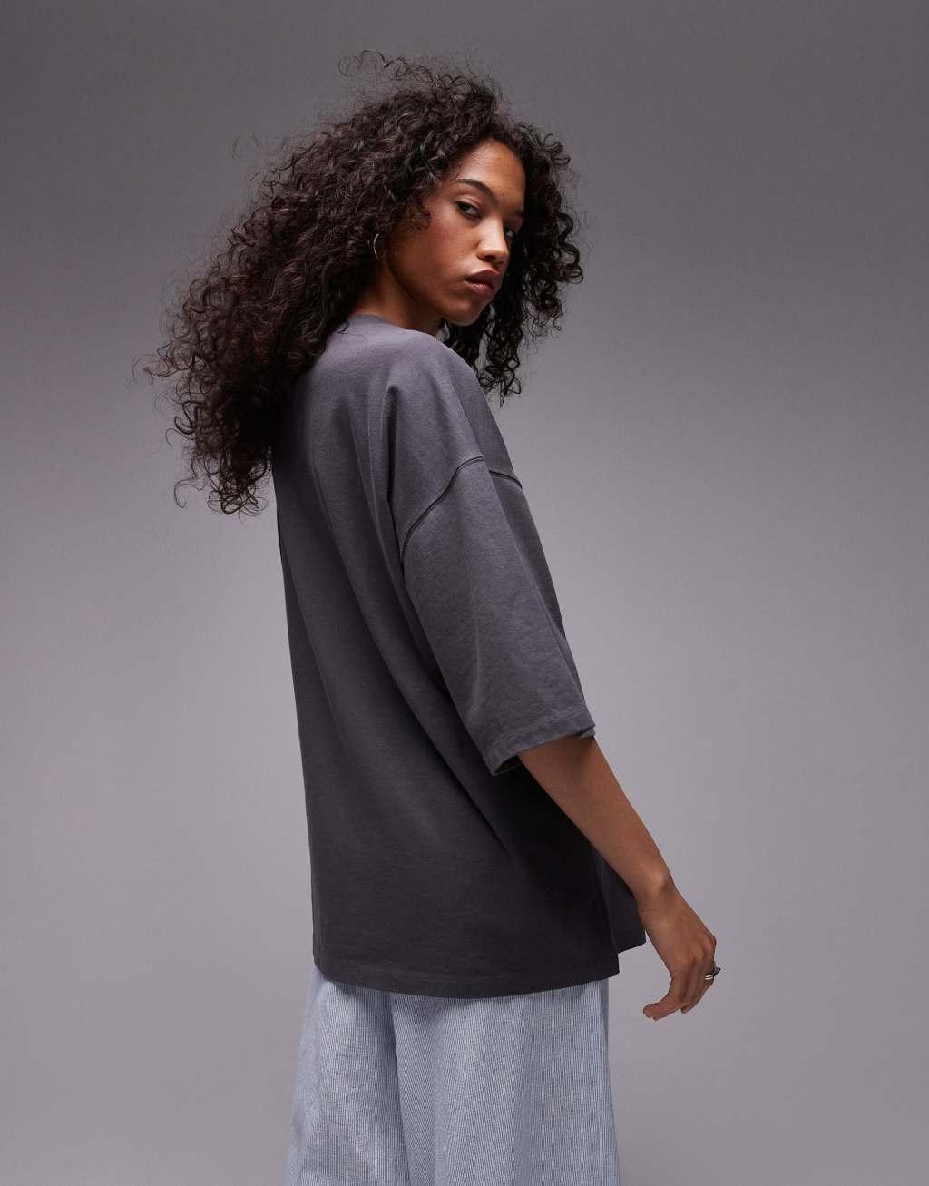 Topshop stockholm 1972 oversized tee in gray Product Image