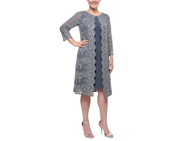 Alex Evenings Embroidered Mock Jacket Cocktail Dress Product Image