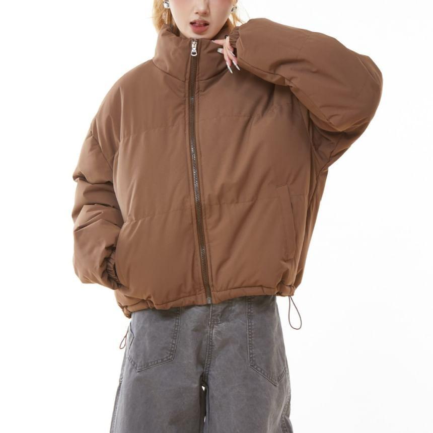 Stand Collar Plain Zipper Puffer Jacket Product Image