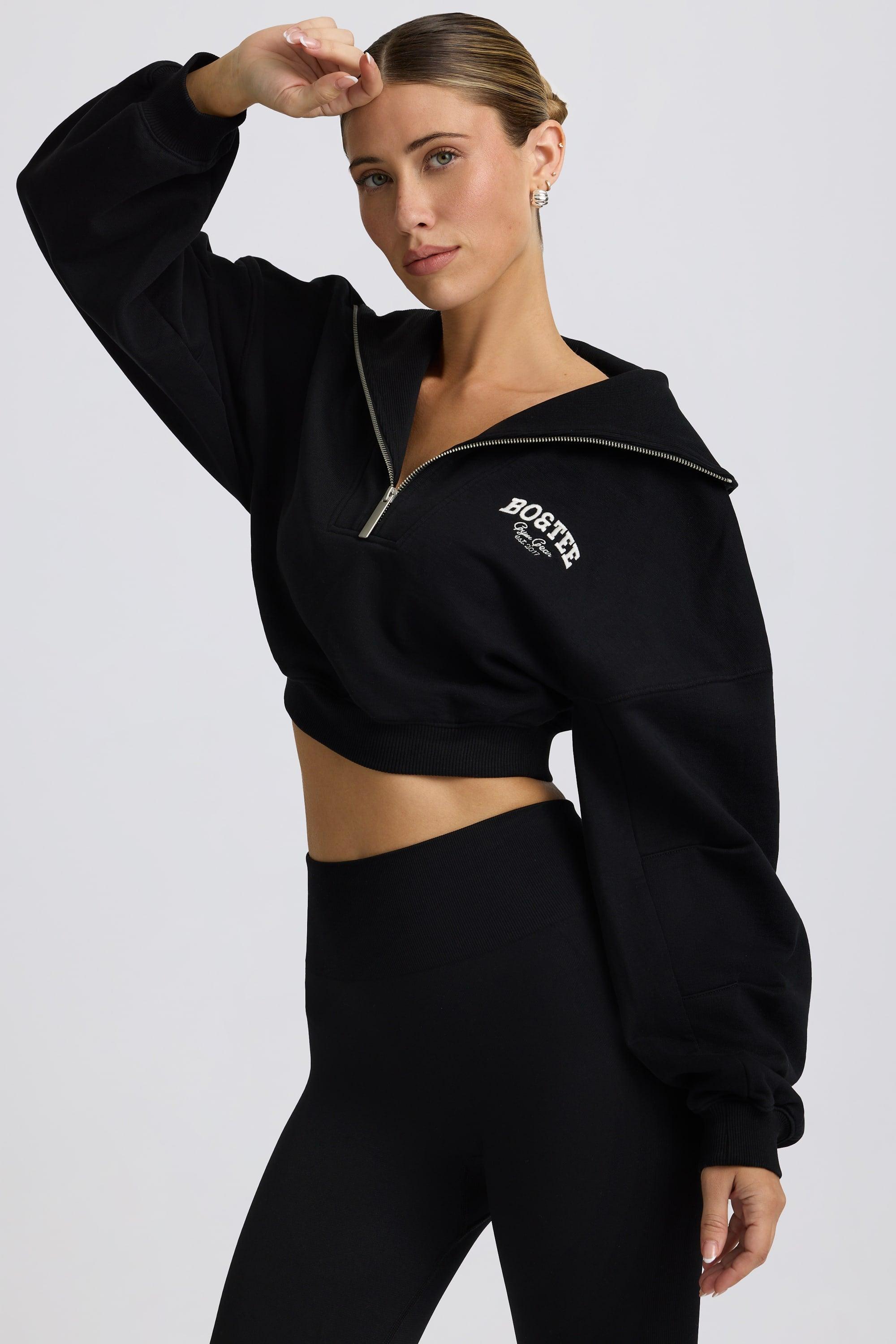 Quarter-Zip Cropped Sweatshirt in Black Product Image