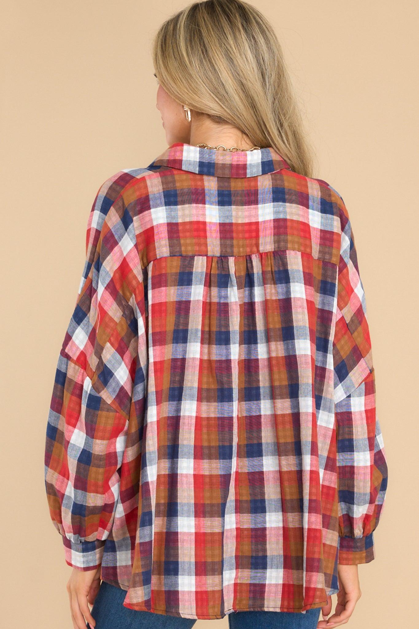 Aura Doesn't Add Up Red Multi Plaid Top Product Image