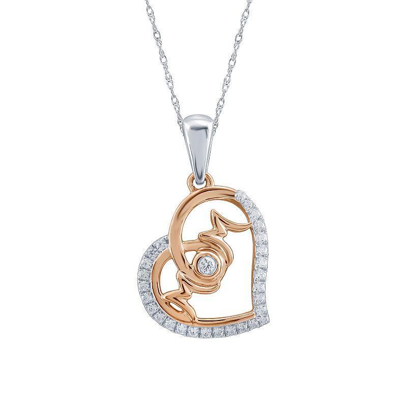 14k Gold Over Silver 1/6 Carat T.W. Diamond Mom Heart Pendant Necklace, Womens Pink Tone Product Image