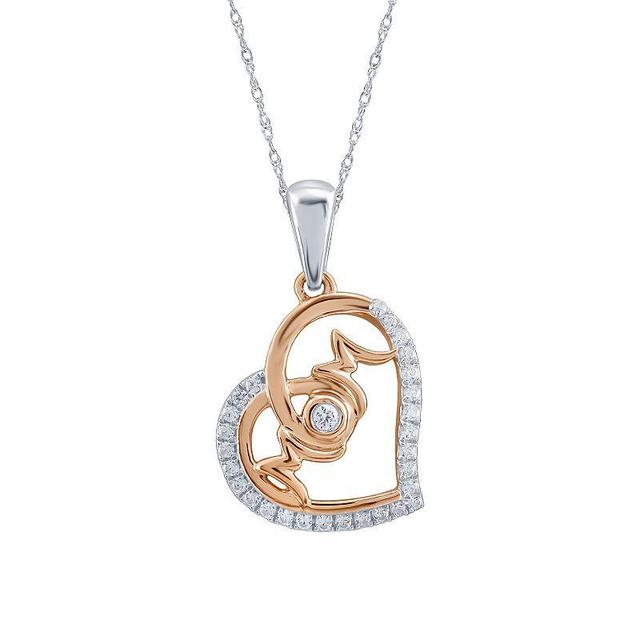 14k Gold Over Silver 1/6 Carat T.W. Diamond Mom Heart Pendant Necklace, Womens Pink Product Image