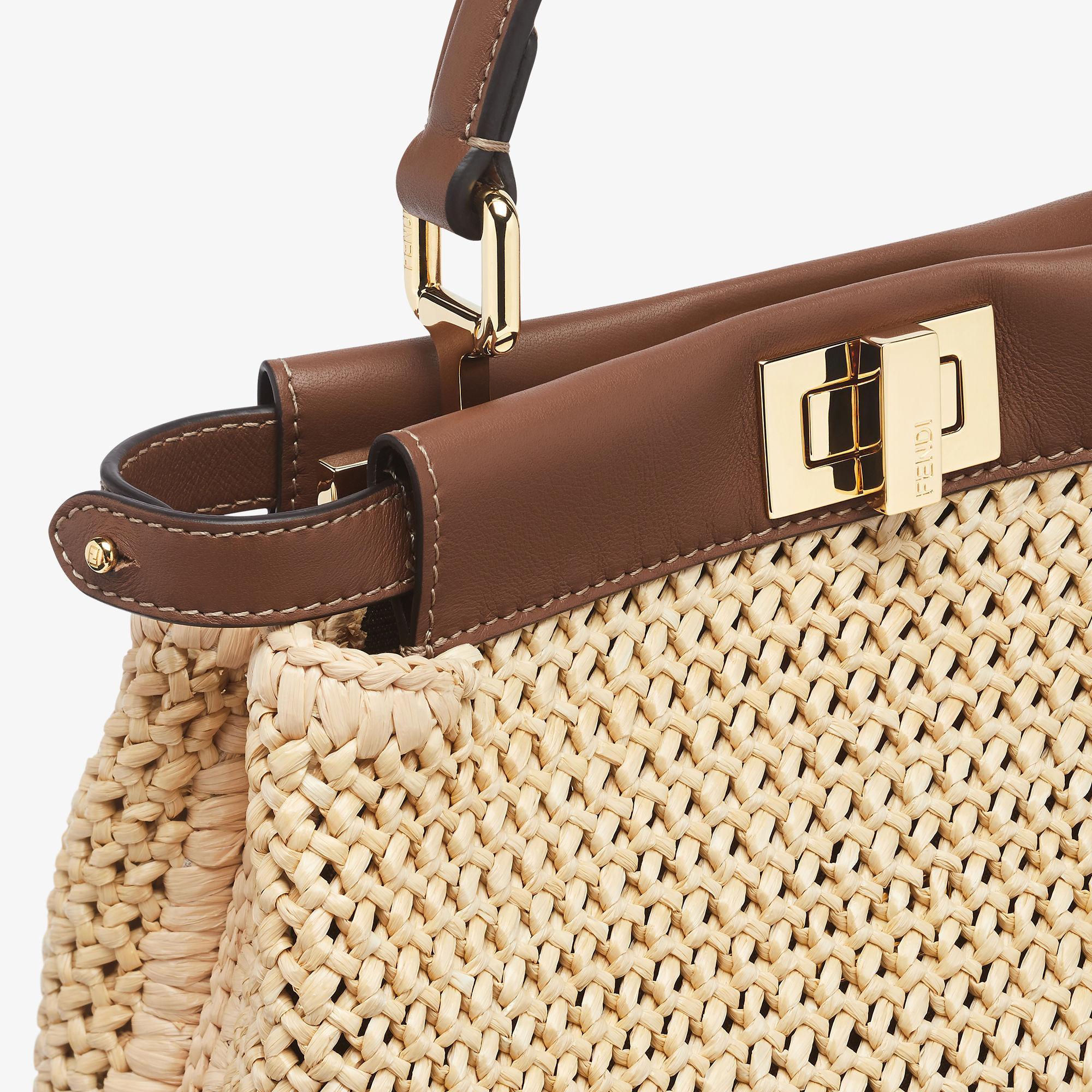 Peekaboo MiniBrown leather and macramé raffia bag Product Image