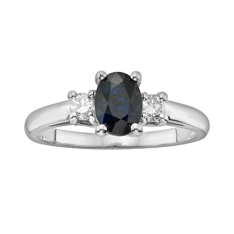 The Regal Collection 14k White Gold Genuine Sapphire & 1/5-ct. T.W. IGL Certified Diamond 3-Stone Ring, Womens Blue Product Image