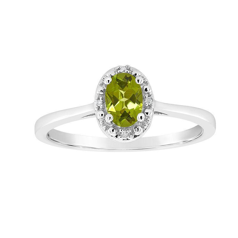 Celebration Gems Sterling Silver Oval Genuine Garnet Diamond Accent Frame Ring, Womens Peridot Product Image