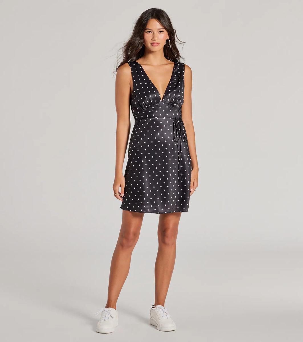 Spotted You V-Neck Polka Dot A-Line Mini Dress Product Image