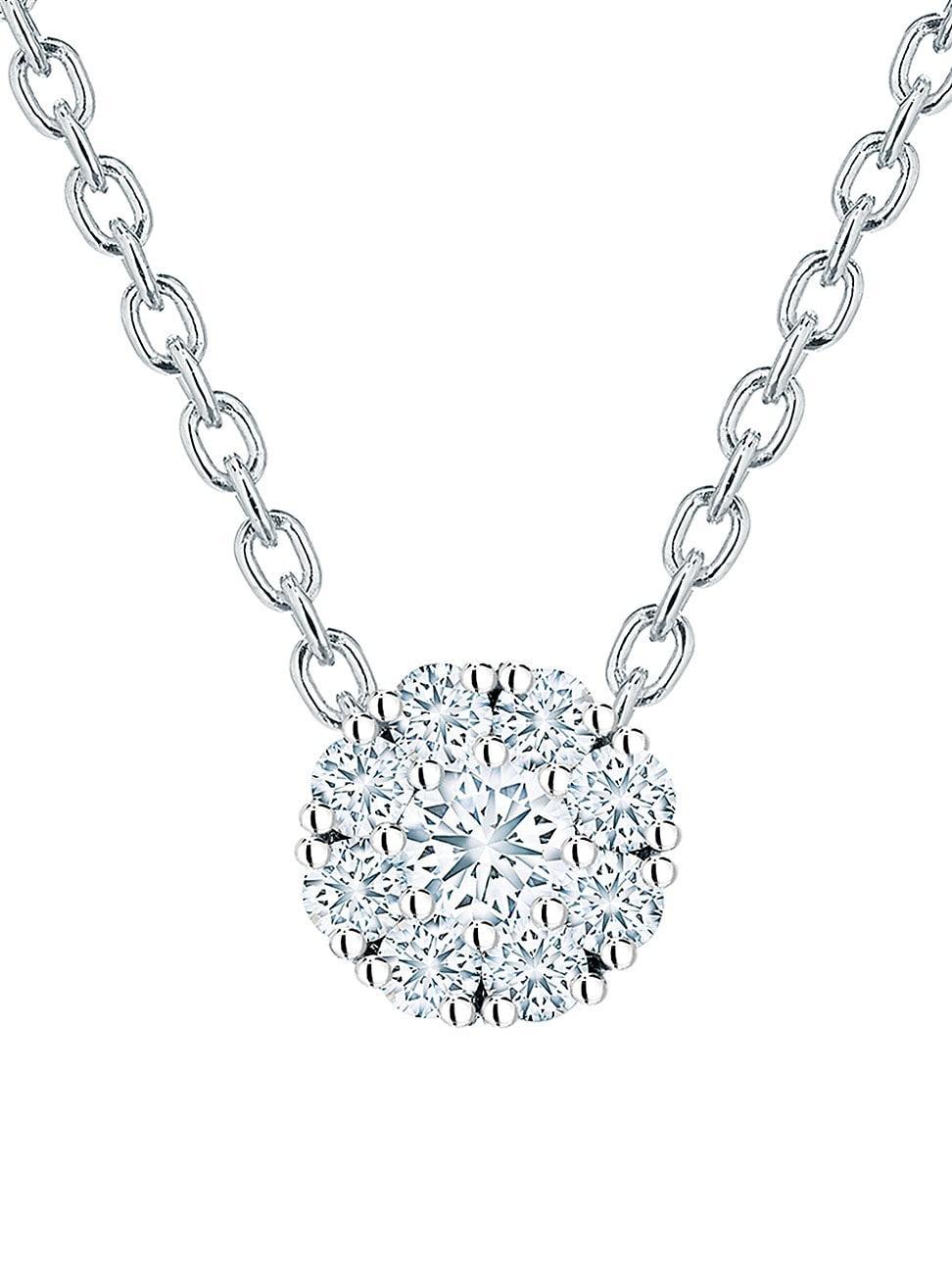 Womens Snowflake 18K White Gold & Diamond Cluster Small Round Pendant Necklace Product Image