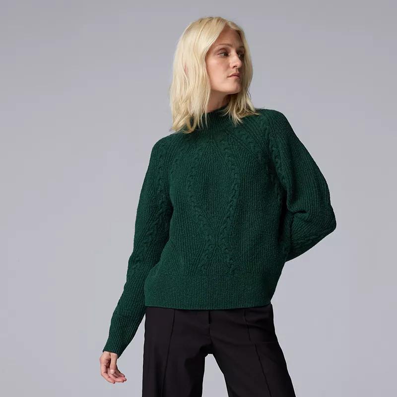 Petite Simply Vera Vera Wang Cable Mock Neck Sweater, Womens Darkest Green Product Image