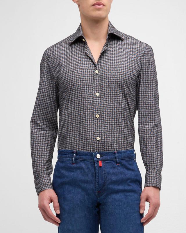 Mens Cotton Houndstooth-Print Sport Shirt Product Image