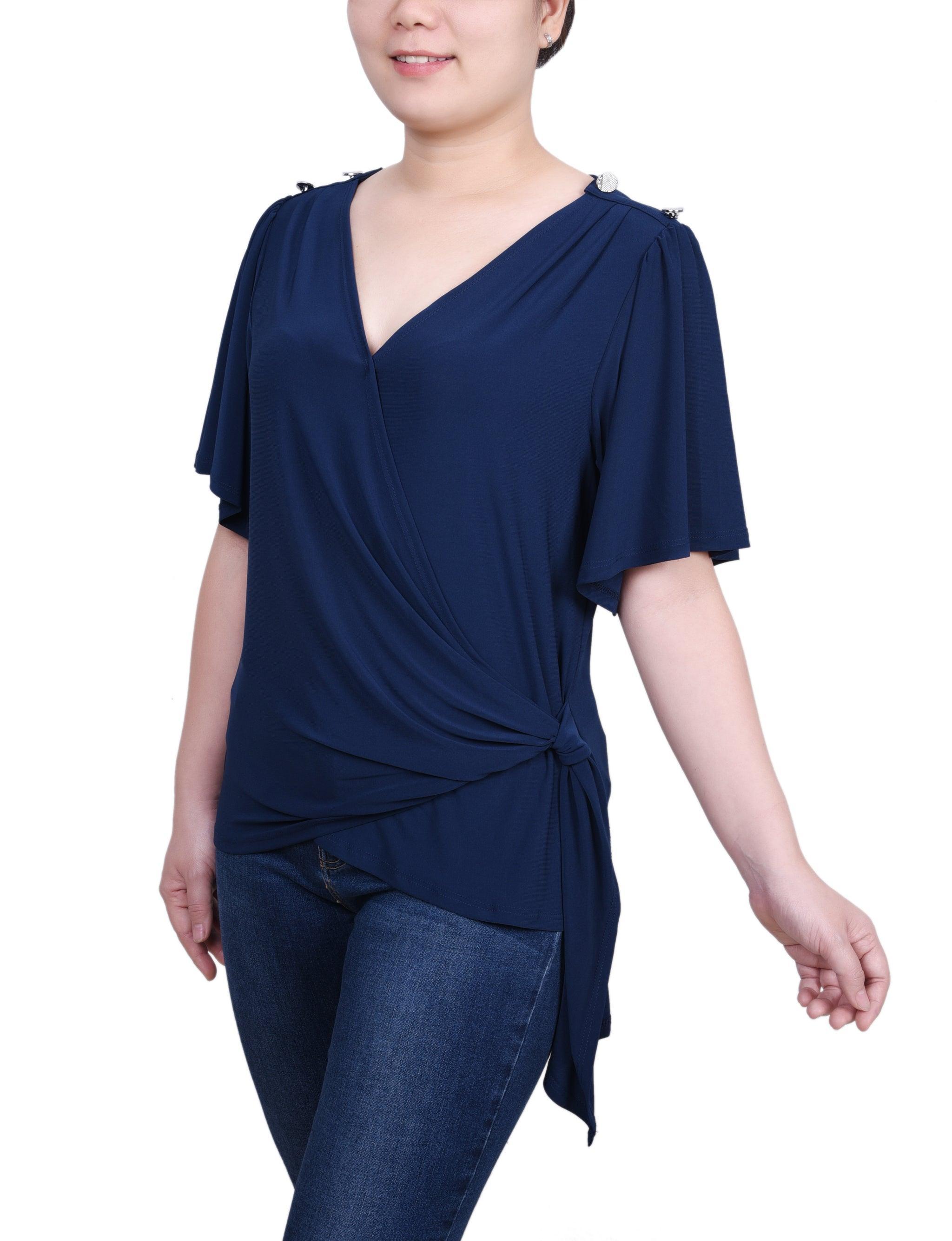 Short Sleeve Wrap Top - Petite Product Image