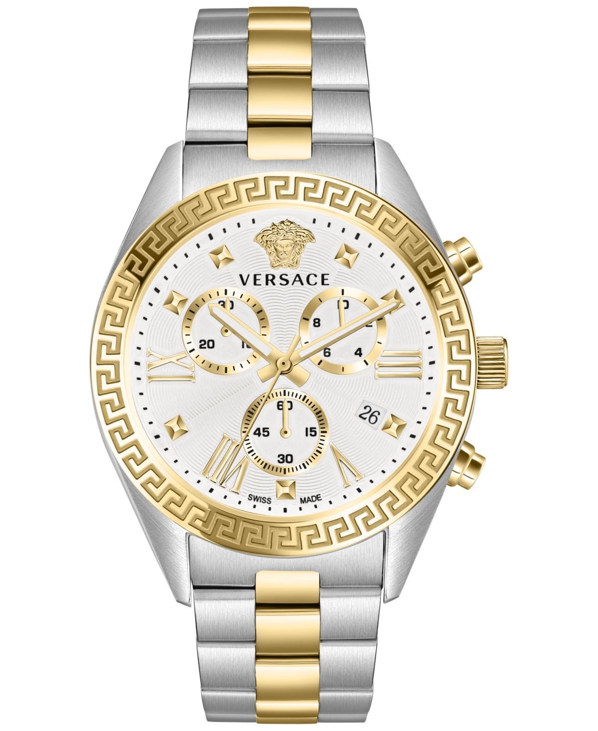 Womens Greca Chrono Goldtone Stainless Steel & Leather Watch Product Image