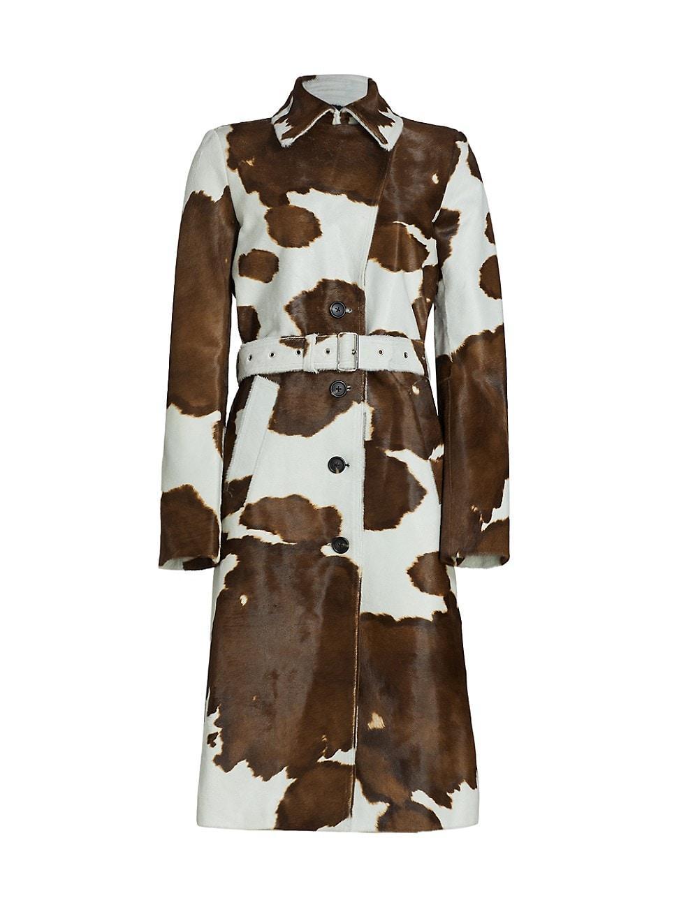 Helmut Lang Cowhide Trench Coat in White,Brown. Product Image