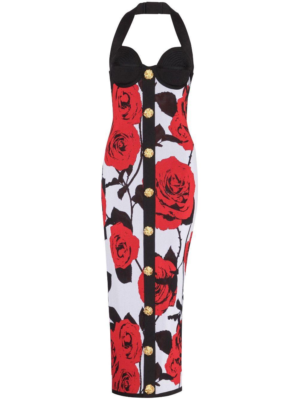 Floral-jacquard Knit Mididress In Black Product Image