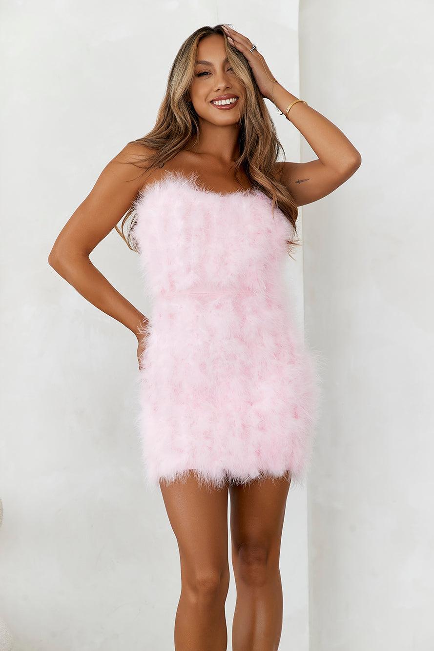 HELLO MOLLY Bring The Extravagance Feather Mini Dress Pink Product Image