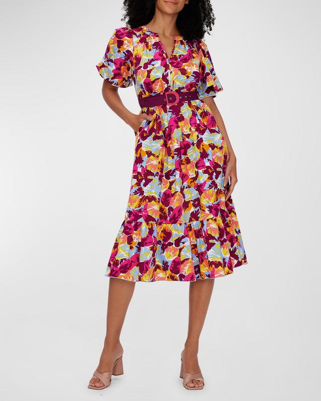 Diane von Furstenberg Polina Floral Belted Stretch Cotton Dress Product Image