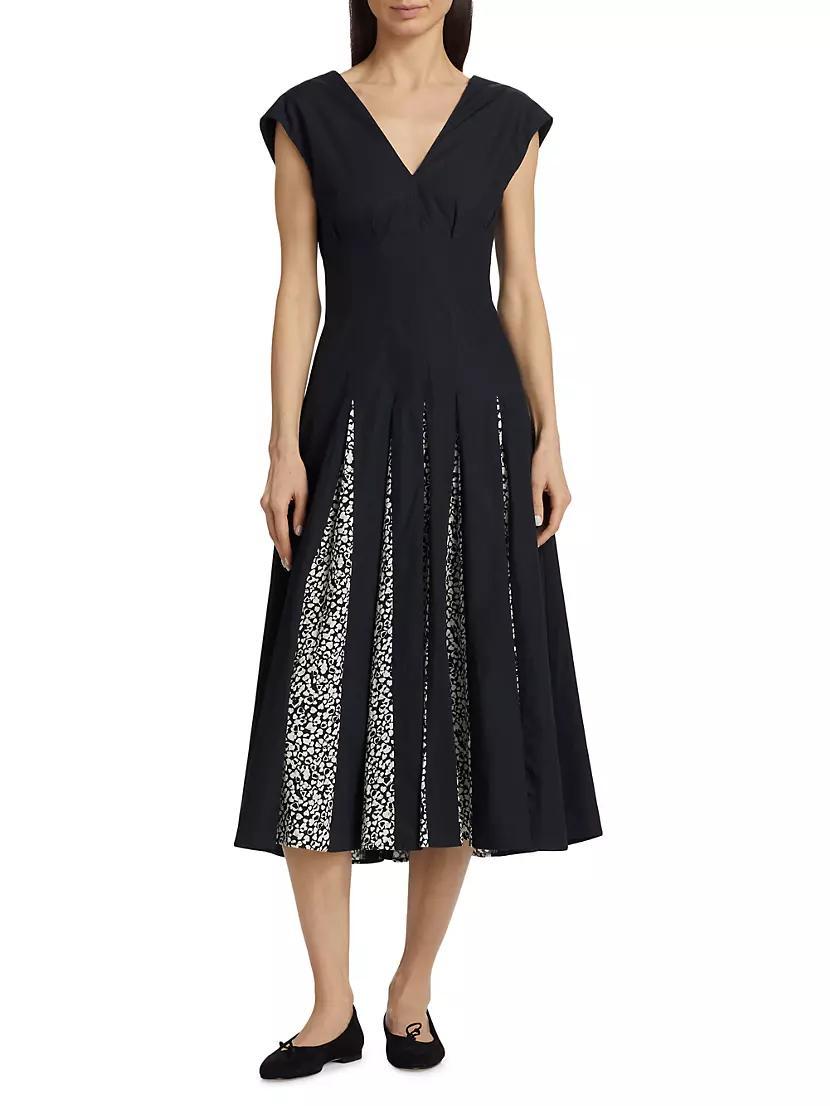 Ella Pleated Cotton Midi-Dress Product Image