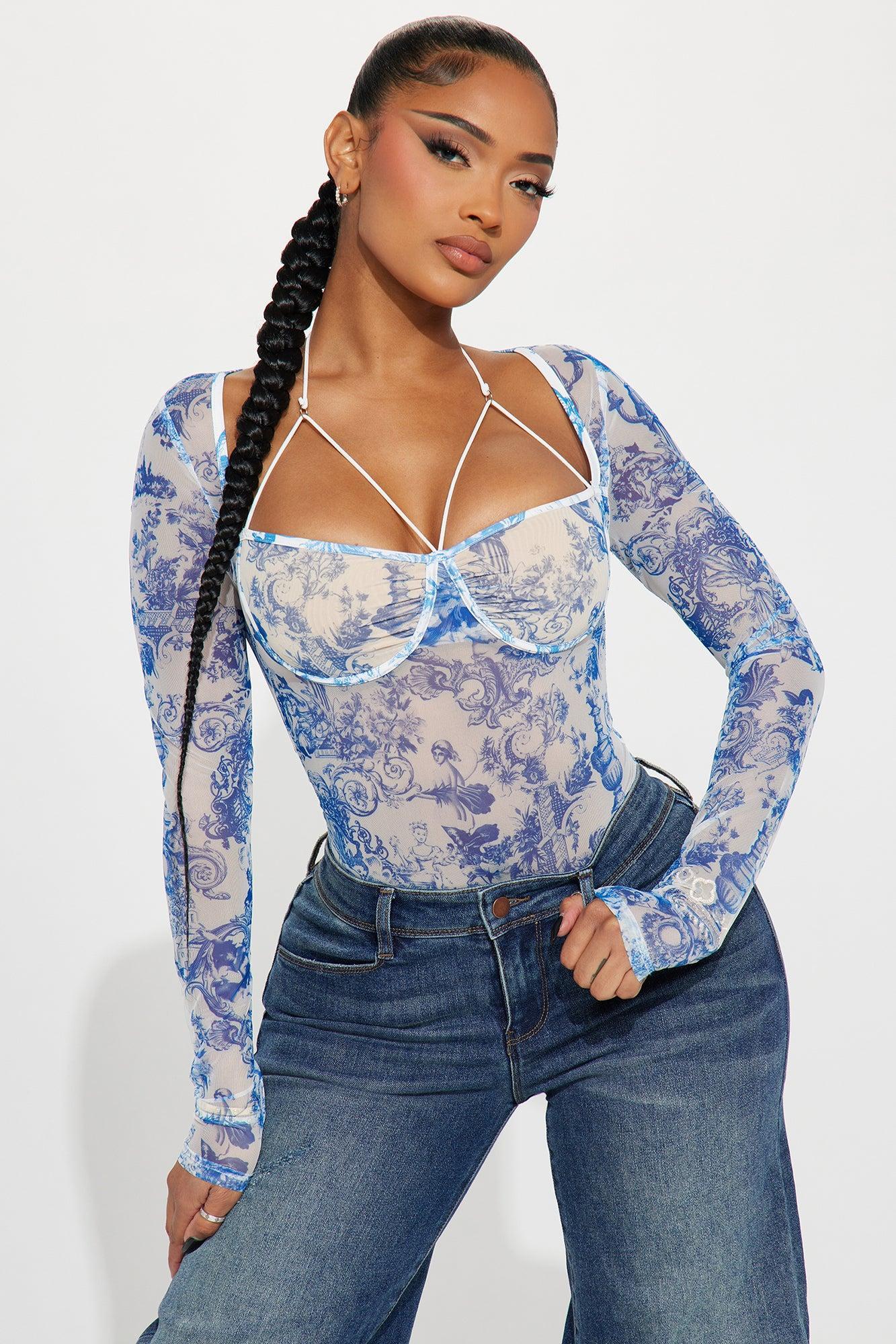 Marena Mesh Bodysuit - Blue/combo Product Image