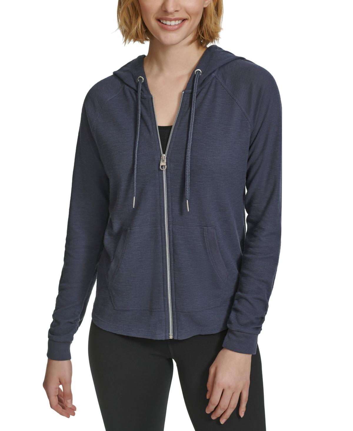 Calvin Klein Calvin Klein Women's Premium Performance Ruched Long Sleeve Zip Up Hoodie (Standard and Plus) Women's Jacket Product Image