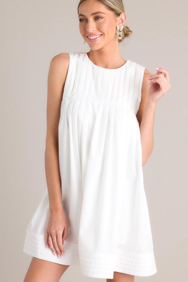 Pleated Petal White Mini Shift Dress Product Image