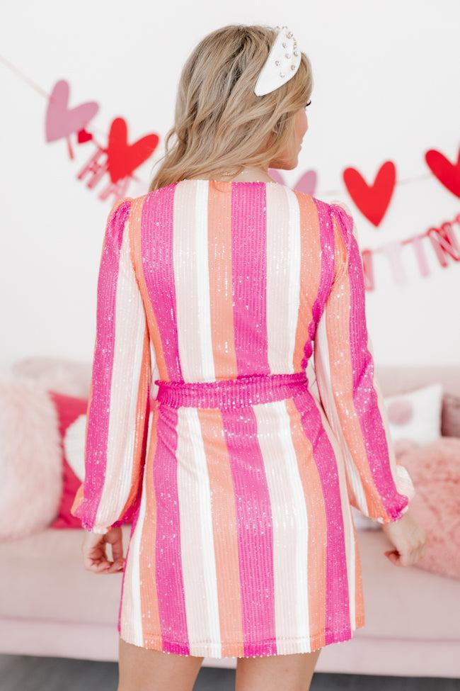 You're My Lover Pink Striped Sequin Dress FINAL SALE Product Image