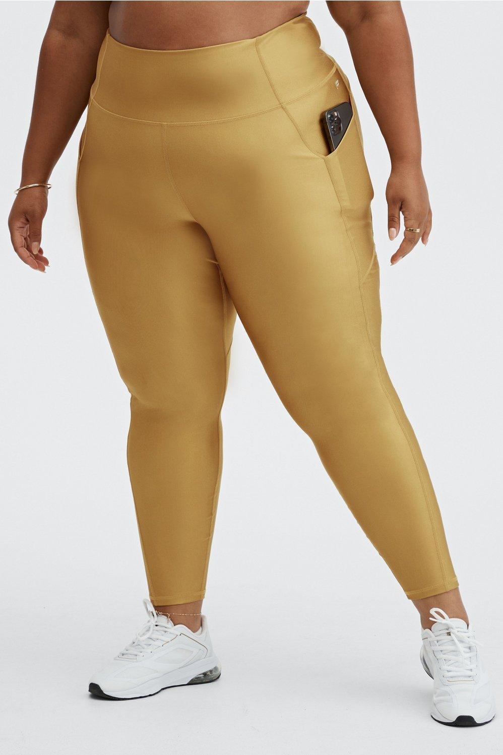 Fabletics Oasis High-Waisted Shine 7/8 Legging Womens Bronze Mist Shine Size L Product Image