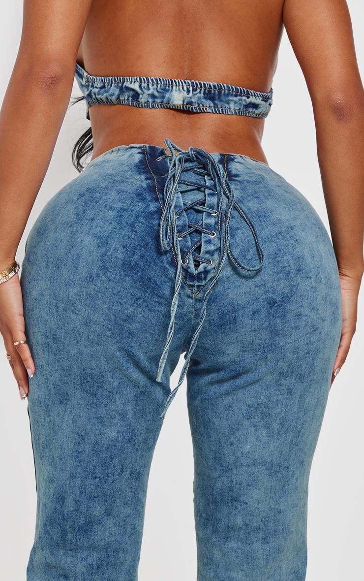 Shape Light Blue Wash Denim Lace Up Front Flare Jeans Product Image