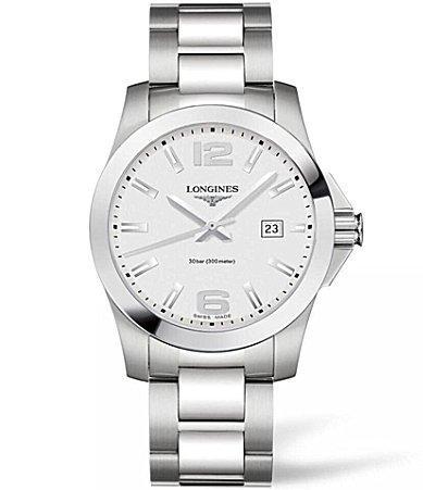 Longines Mens Conquest Quartz Analog Silver Dial Stainless Steel Bracelet Watch Product Image