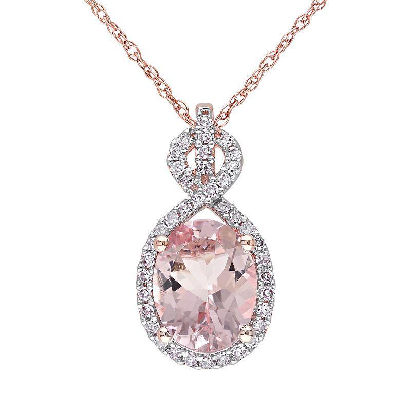 Stella Grace Morganite and 1/6 Carat T.W. Diamond 10k Rose Gold Pendant Necklace, Womens Pink Product Image