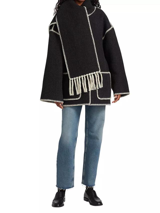 Embroidered Wool-Blend Scarf Jacket Product Image