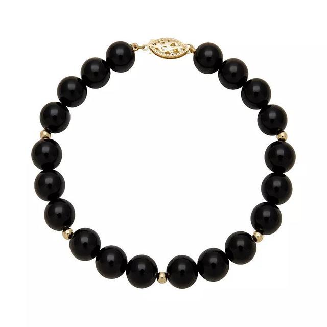 14k Gold Onyx Bead Bracelet, Womens Black Product Image